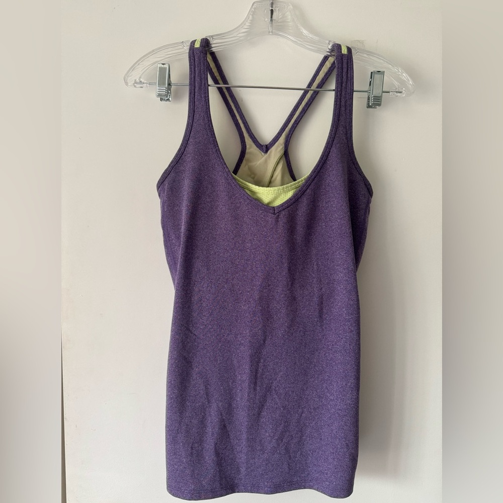 Lucy Fitted Athletic Tank Top With Built In Bra Purple Lime Green Size Medium